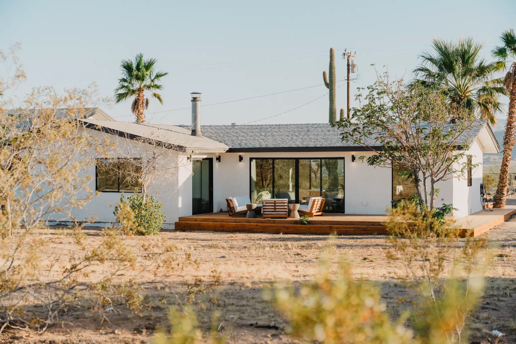 Fire pit area with desert backdrop at dusk